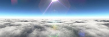 Bulutların üzerinde güneş ışınları, 3 boyutlu resimleme