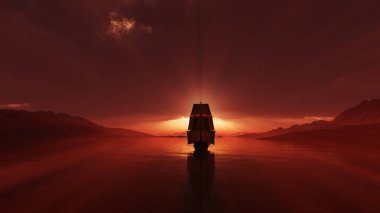 Eski gemi deniz batımında, 3D resimleme