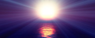 Gün batımı deniz ışığı gökyüzü berrak, üç boyutlu resimleme