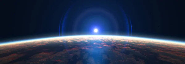 Earth Sunrise Space Cloudy Ocean Rendering Illustration — Stock Photo, Image