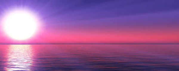 Sunset Sea Sun Ray Clear Sky Rendering Illustration — Stock Photo, Image