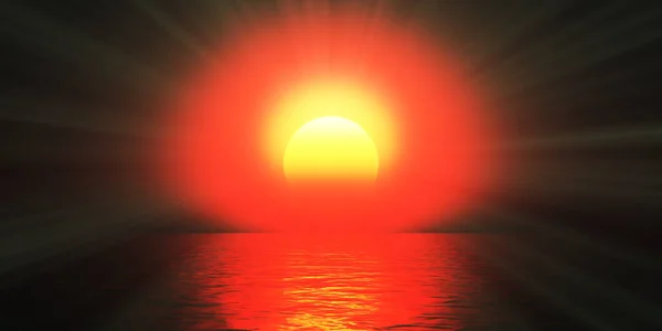 Sunset Sea Sun Ray Clear Sky Rendering Illustration — Stock Photo, Image