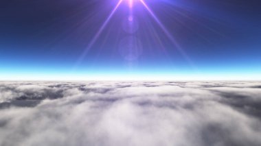 Bulutların üzerinde güneş ışınları, 3 boyutlu resimleme