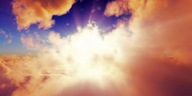 above clouds sun ray sunset. 3d render illustration