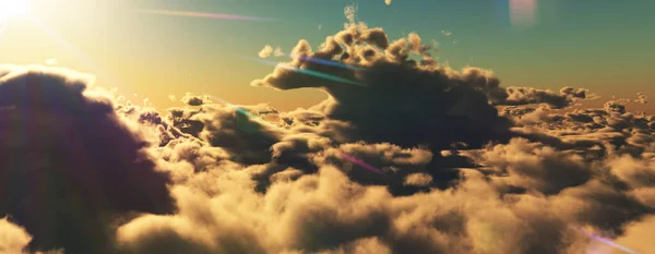 Πάνω Από Σύννεφα Πετούν Απεικόνιση Ηλιακών Ακτίνων Ηλιοβασιλέματος Καθιστούν — Φωτογραφία Αρχείου