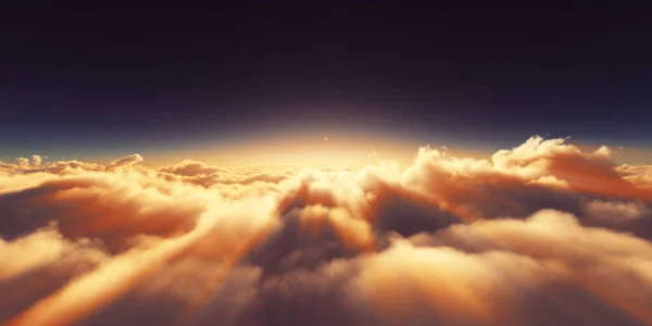 Arriba Nubes Amanecer Sol Rayo Ilustración Renderizado — Foto de Stock