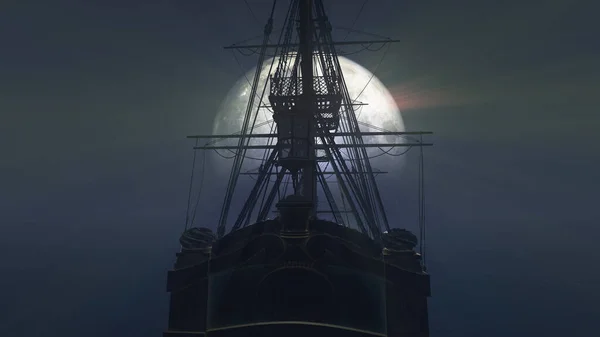 Old Ship Sea Full Moon Illustration Rendering — Stock Photo, Image