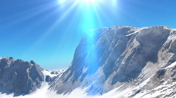Góra Śnieg Słońce Ray Ilustracja Renderowania — Zdjęcie stockowe