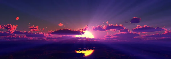 Закат Спокойно Морской Солнечный Луч Рендеринг Иллюстрации — стоковое фото