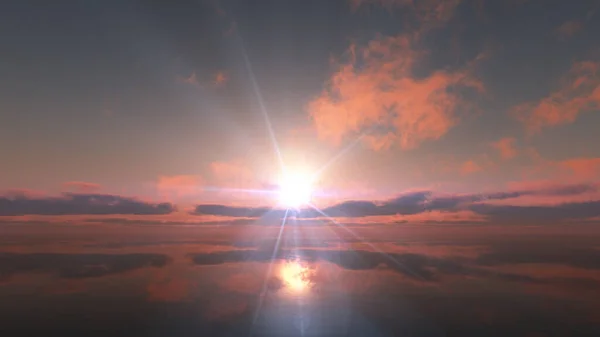 夕日穏やかに海の太陽光線3Dレンダリングイラスト — ストック写真