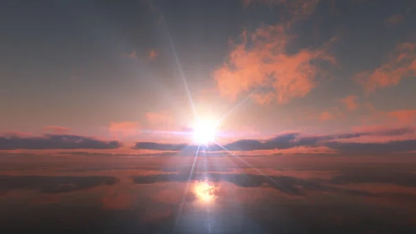 Sunset Calmly Sea Sun Ray Render Illustration — Stock Photo, Image