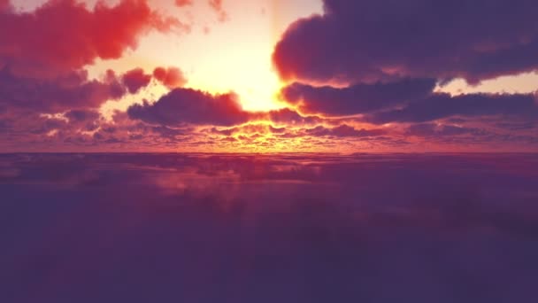 Volar Sobre Atardecer Sobre Nubes Sol Rayo — Vídeos de Stock