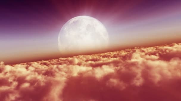 Летать Над Облаками Луна День — стоковое видео