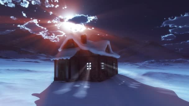 Nieve Montaña Luna Casa Tiempo Lapso — Vídeos de Stock