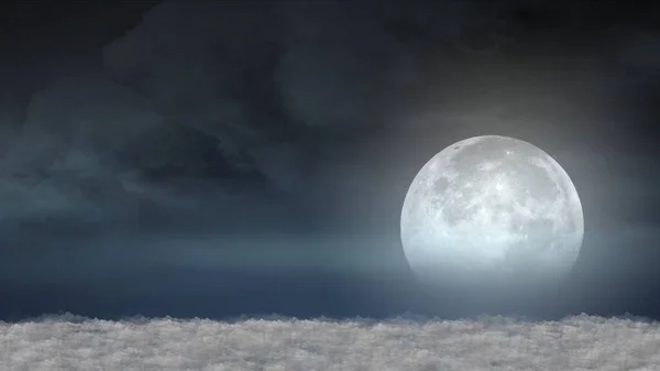 Прекрасний Реалістичний Політ Над Кумульськими Пишними Хмарами Ілюстрації Нічного Місячного — стокове фото
