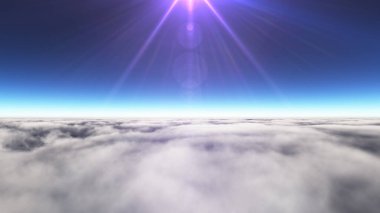 Bulutların üzerinde güneş ışınları, 3 boyutlu resimleme