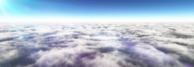 Bulutların üzerinde güneş ışınları, 3 boyutlu resimleme