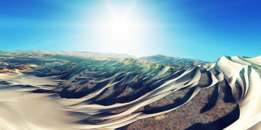 Çölde kum tepeleri batıyor. 3d resimleme