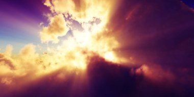 above clouds sun ray sunset. 3d render illustration