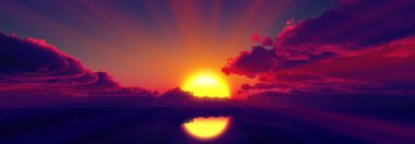 Gün batımı sakin deniz ışığı 3D çizim