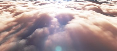 Bulutların üzerinde güneş ışını 3D görüntüleme