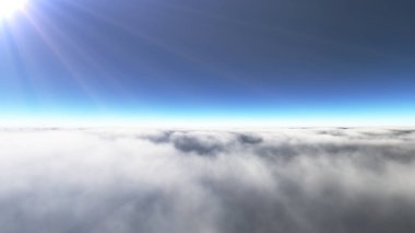 Bulutların üzerinde güneş ışınları, 3 boyutlu resimleme