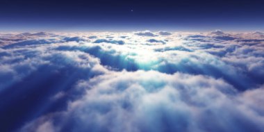 Bulutların üzerinde uçan rüya ışığı, üç boyutlu resimleme