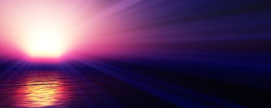 Gün batımı deniz ışığı gökyüzü berrak, üç boyutlu resimleme