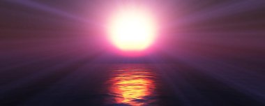 Gün batımı deniz ışığı gökyüzü berrak, üç boyutlu resimleme