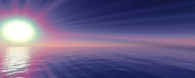 Gün batımı deniz ışığı gökyüzü berrak, üç boyutlu resimleme