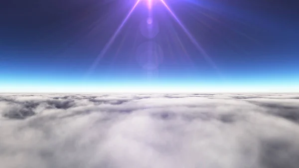 雲の上の太陽光線 3Dレンダリング図 — ストック写真