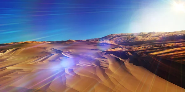 Dunes Solnedgång Över Öknen Återgivning Illustration — Stockfoto