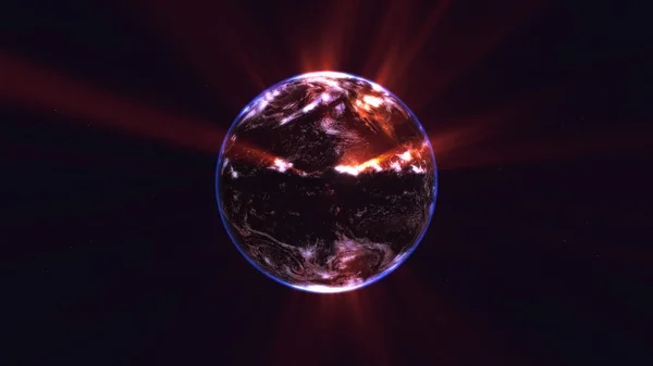 Earth Globe Glowing Details Light Rays Illustration Render — Stock Photo, Image