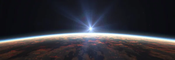 Earth Sunrise Space Cloudy Ocean Rendering Illustration — Stock Photo, Image