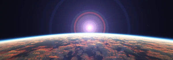 Earth Sunrise Space Cloudy Ocean Rendering Illustration — Stock Photo, Image