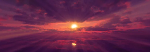 Puesta Del Sol Con Calma Mar Sol Rayos Renderizar Ilustración — Foto de Stock