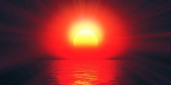 Puesta Del Sol Sol Sol Cielo Claro Representación Ilustración — Foto de Stock