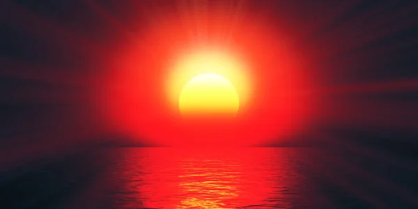 Sunset Sea Sun Ray Clear Sky Rendering Illustration — Stock Photo, Image