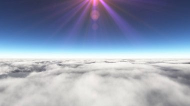 Bulutların üzerinde güneş ışınları, 3 boyutlu resimleme
