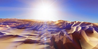 Çölde kum tepeleri batıyor. 3d resimleme