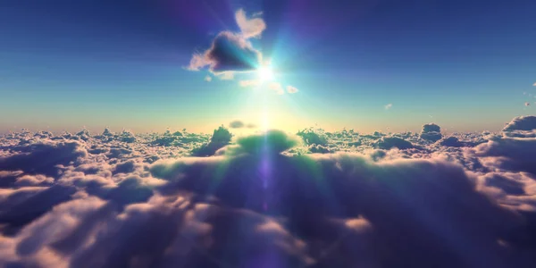Летать Над Облаками Пейзаж Заката Рендеринг Иллюстрации — стоковое фото