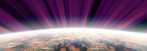 Napfelkelte Űrből Aurora Renderelés Illusztráció — Stock Fotó