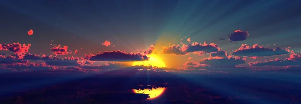 Sonnenuntergang Ruhig Meer Sonnenstrahl Render Illustration — Stockfoto