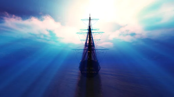 Старый Корабль Закат Морском Иллюстрации Рендеринг — стоковое фото