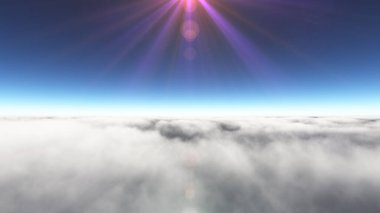 Bulutların üzerinde güneş ışınları, 3 boyutlu resimleme