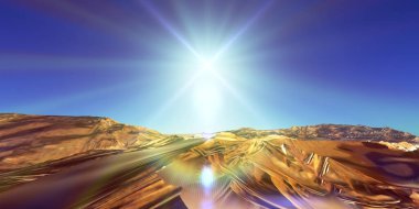 Çölde kum tepeleri batıyor. 3d resimleme