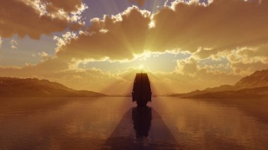 Eski gemi deniz batımında, 3D resimleme