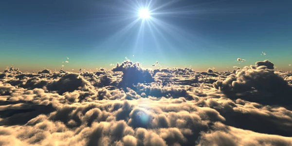 Volar Por Encima Nubes Puesta Del Sol Paisaje Ilustración Renderizado — Foto de Stock