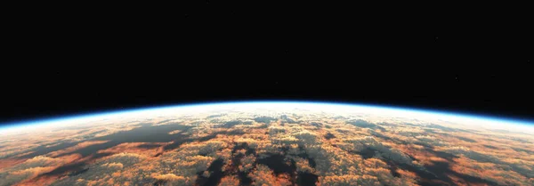 Bulutlu Okyanus Üzerinden Dünya Nın Doğuşu Resimleme — Stok fotoğraf