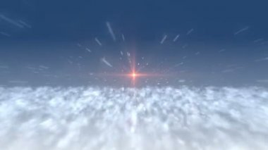 Bulutların üzerinde uç güneş ışınları 3D render 4k